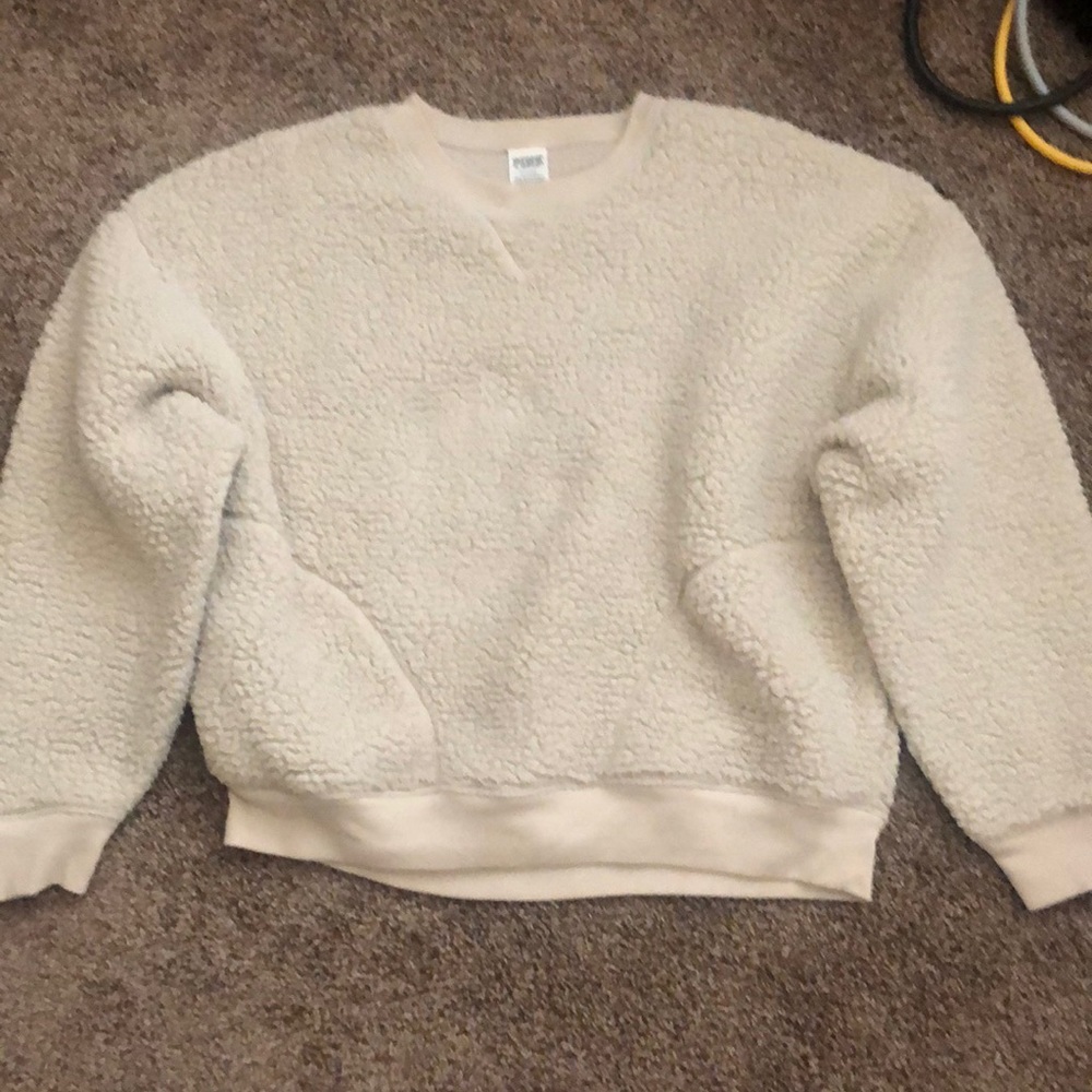 PINK Victoria’s Secret Cream Sherpa Crew Sweater